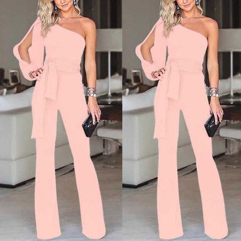 Image of Jumpsuits for women 2019 arrival Womens rompers Party Clubwear Playsuit Jumpsuit Wide Leg One Shoulder Long Trousers Pants