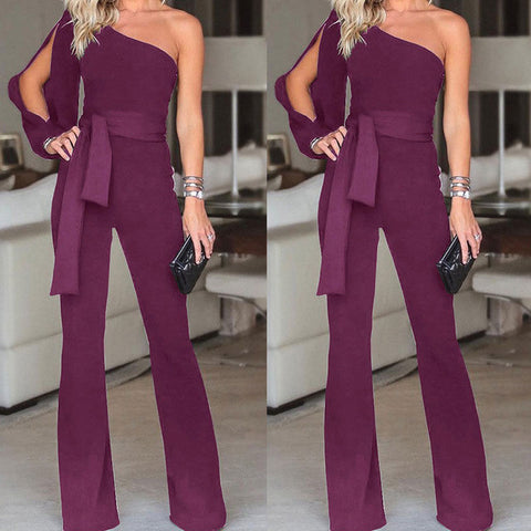 Image of Jumpsuits for women 2019 arrival Womens rompers Party Clubwear Playsuit Jumpsuit Wide Leg One Shoulder Long Trousers Pants
