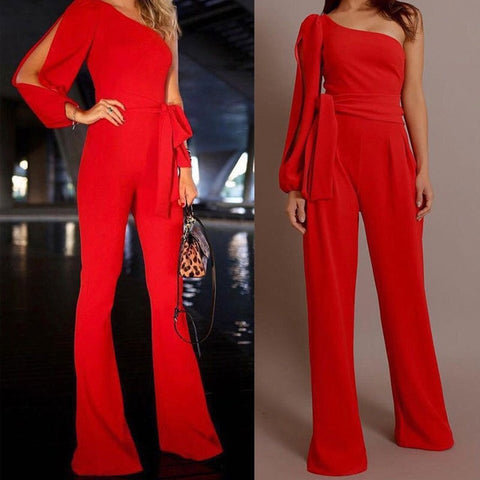 Image of Jumpsuits for women 2019 arrival Womens rompers Party Clubwear Playsuit Jumpsuit Wide Leg One Shoulder Long Trousers Pants