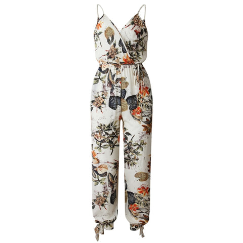Image of Women Summer Holiday Casual Sleeveless Jumpsuits Fashion Ladies Boho Floral Bodysuit Loose Long Pant Trousers Overalls for Women