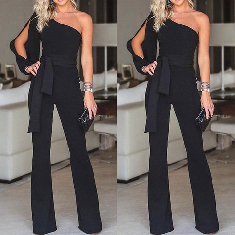 Image of Jumpsuits for women 2019 arrival Womens rompers Party Clubwear Playsuit Jumpsuit Wide Leg One Shoulder Long Trousers Pants