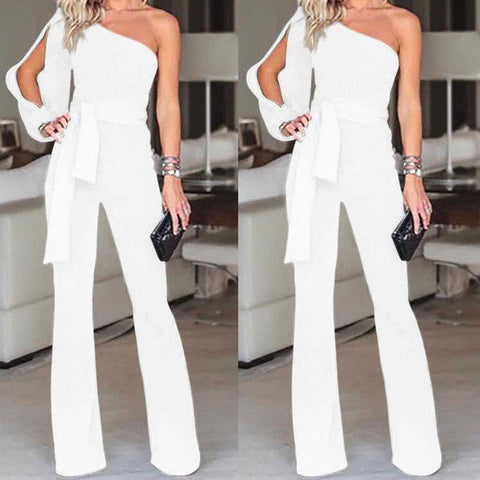 Image of Jumpsuits for women 2019 arrival Womens rompers Party Clubwear Playsuit Jumpsuit Wide Leg One Shoulder Long Trousers Pants