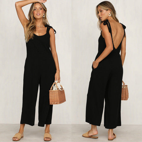 Image of Rompers 2019 Summer new Women Casual Loose Linen Cotton Jumpsuit Sleeveless Backless Playsuit Trousers Overalls